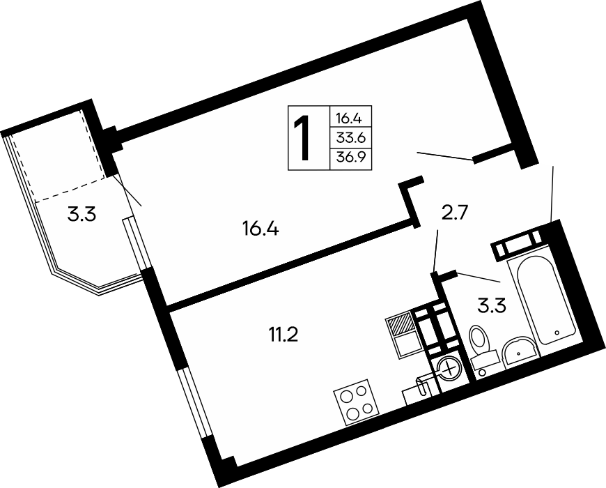 1-к, 36.9 м² · Семейный