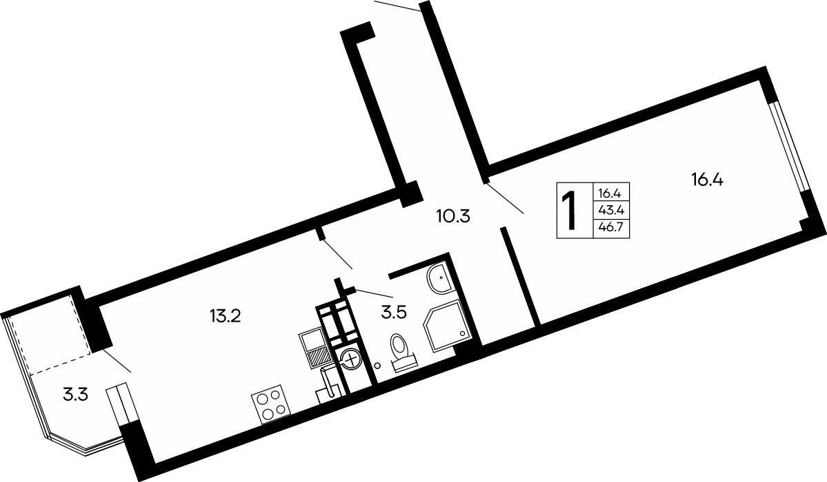 1-к, 46.7 м² · Семейный