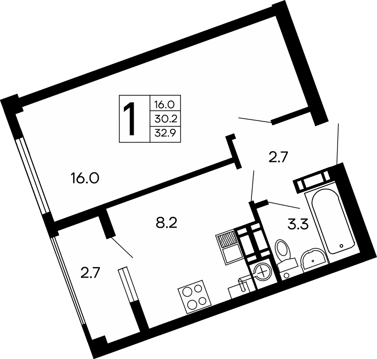 1-к, 32.9 м² · Семейный