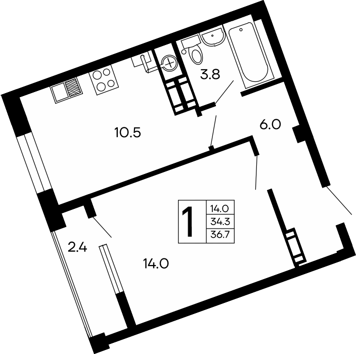 1-к, 36.7 м² · Семейный