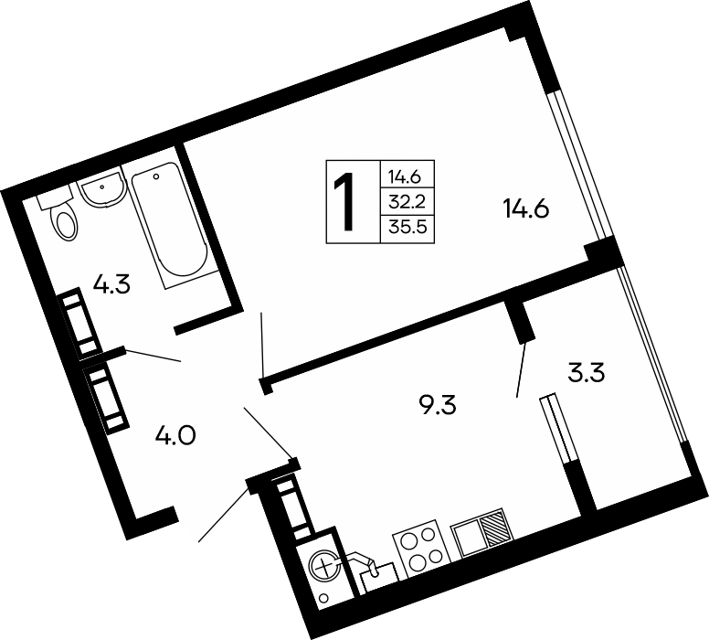 1-к, 35.5 м² · Семейный