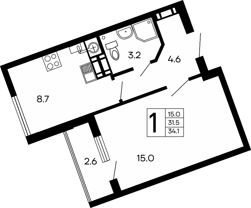 1-к, 34.1 м² · Семейный