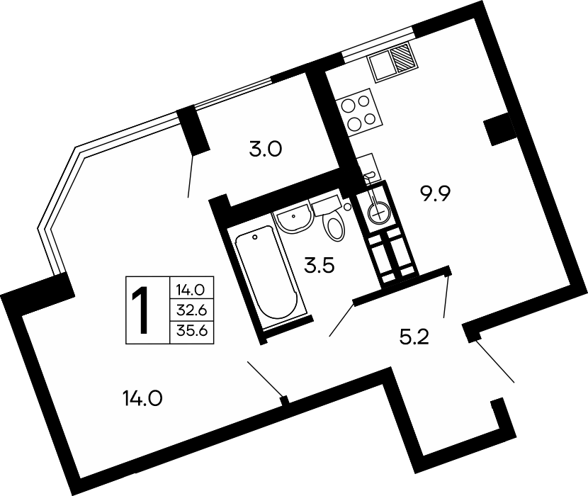 1-к, 35.6 м² · Семейный