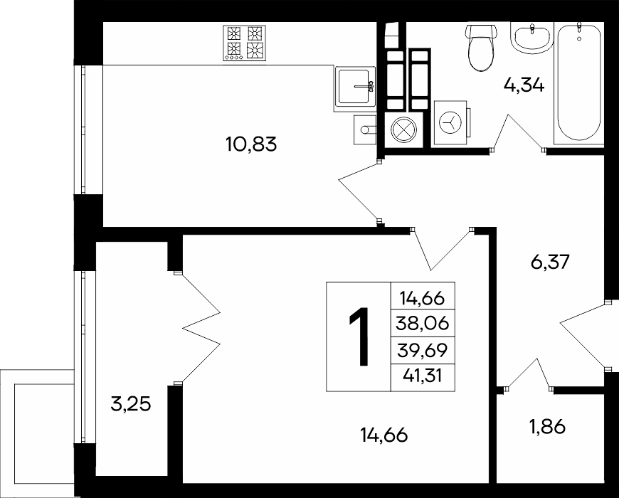 1-к, 41.31 м² · Сезоны