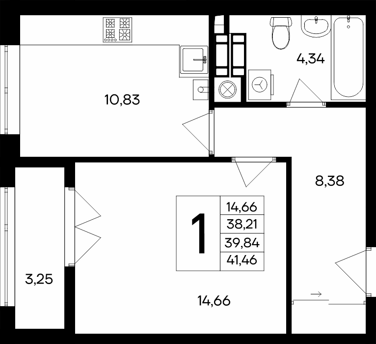 1-к, 41.46 м² · Сезоны