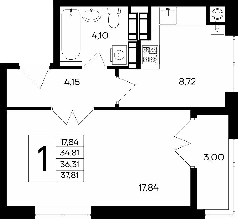 1-к, 37.81 м² · Сезоны