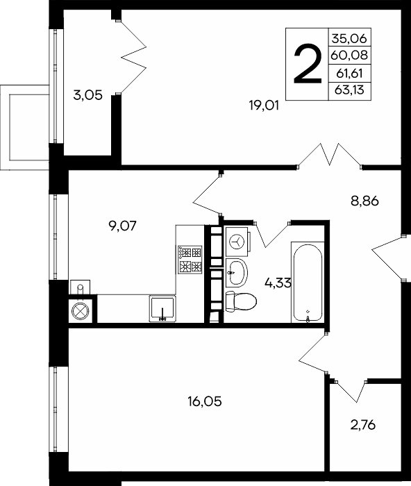2-к, 63.13 м² · Сезоны