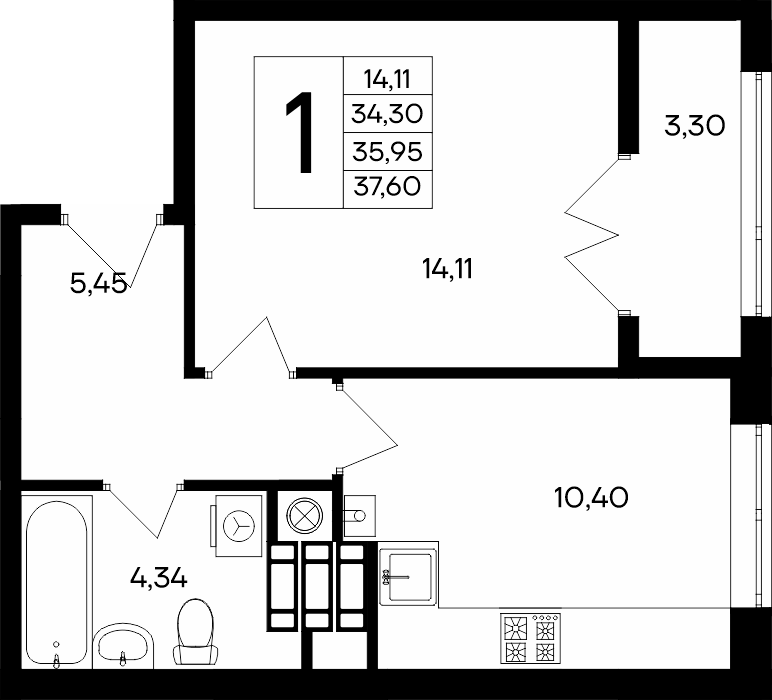 1-к, 37.6 м² · Сезоны