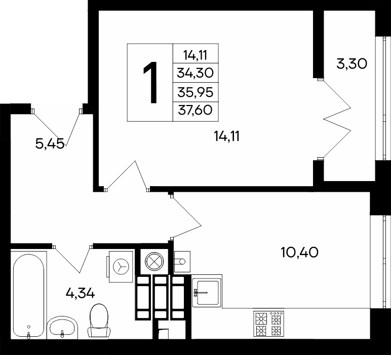 1-к, 37.6 м² · Сезоны