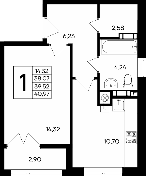 1-к, 40.97 м² · Сезоны