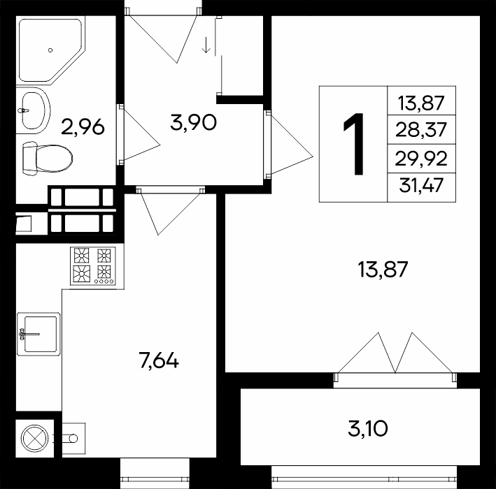 1-к, 31.47 м² · Сезоны