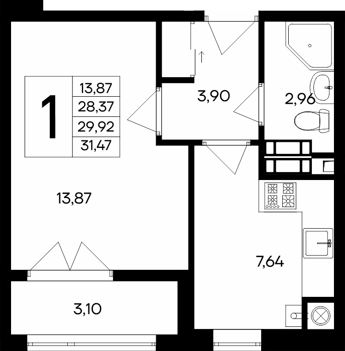 1-к, 31.47 м² · Сезоны