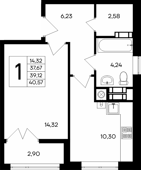 1-к, 40.57 м² · Сезоны