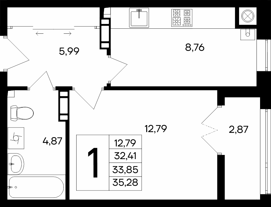 1-к, 35.28 м² · Сезоны