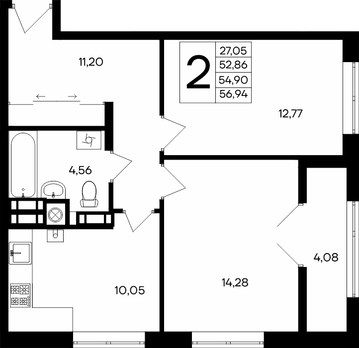 2-к, 56.94 м² · Сезоны