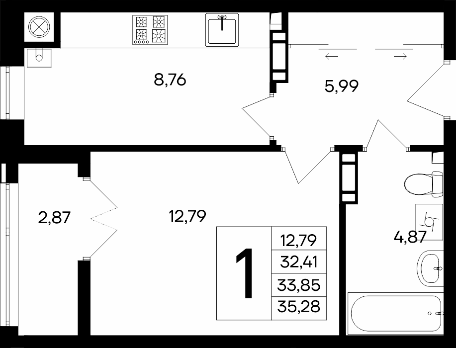 1-к, 35.28 м² · Сезоны