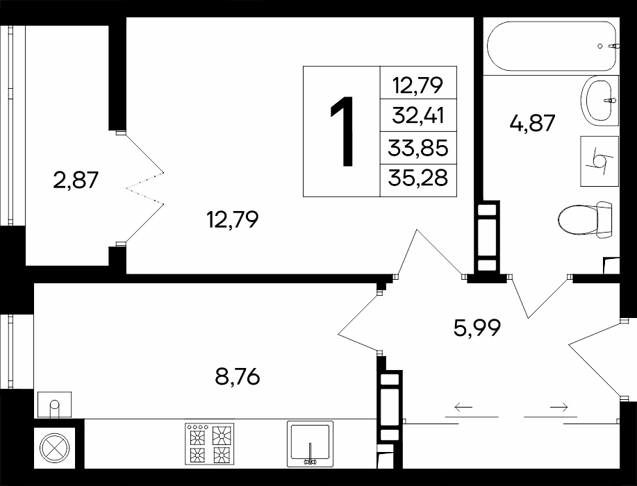 1-к, 35.28 м² · Сезоны