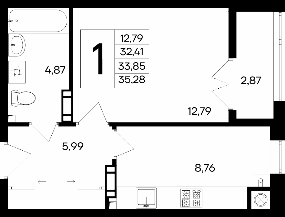 1-к, 35.28 м² · Сезоны