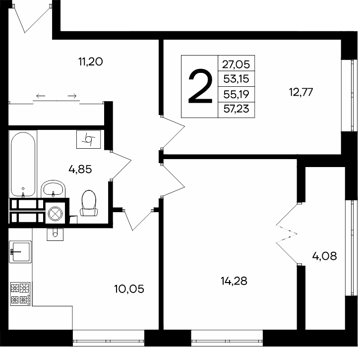 2-к, 57.23 м² · Сезоны