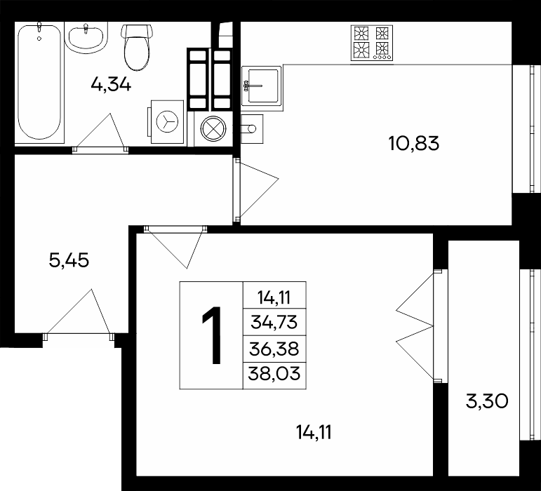 1-к, 38.03 м² · Сезоны