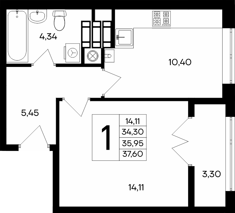 1-к, 37.6 м² · Сезоны