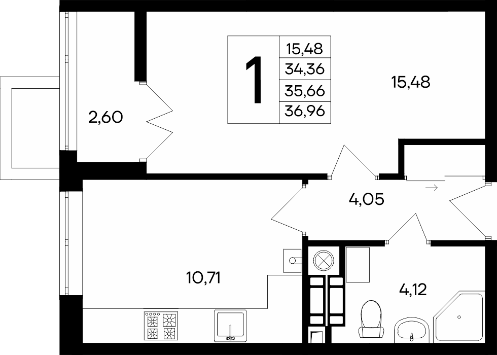 1-к, 36.96 м² · Сезоны