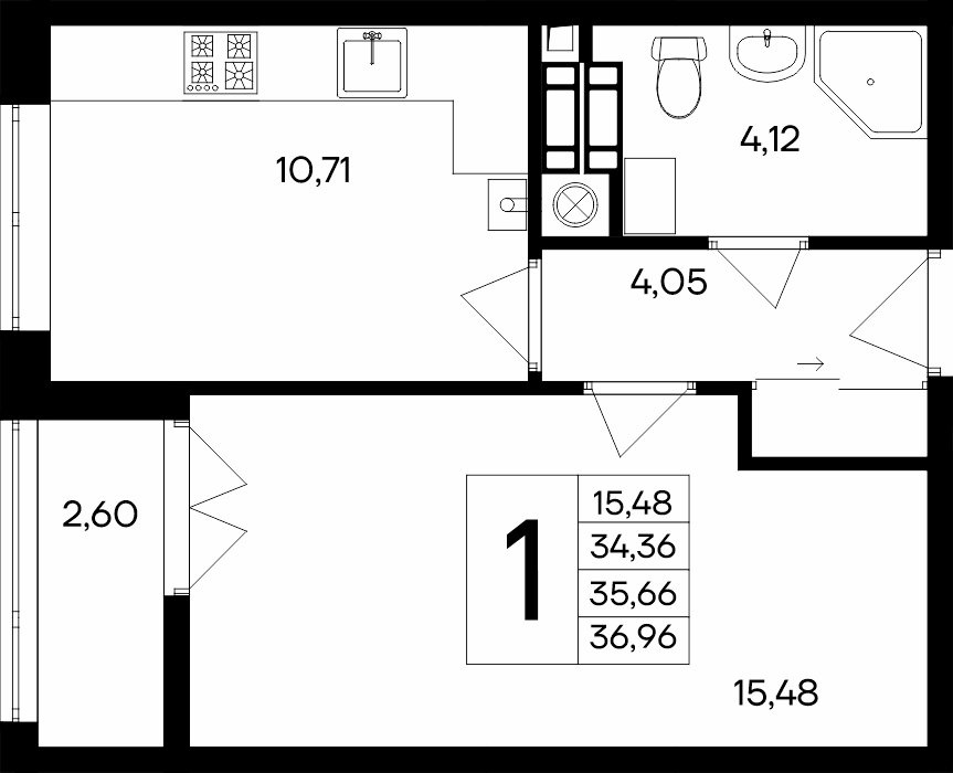 1-к, 36.96 м² · Сезоны