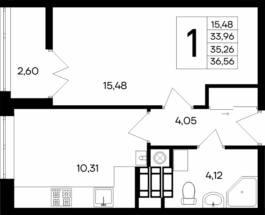 1-к, 36.56 м² · Сезоны