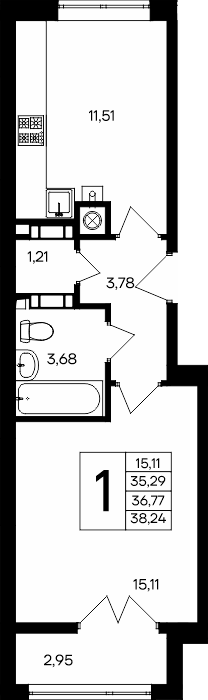 1-к, 38.24 м² · Сезоны