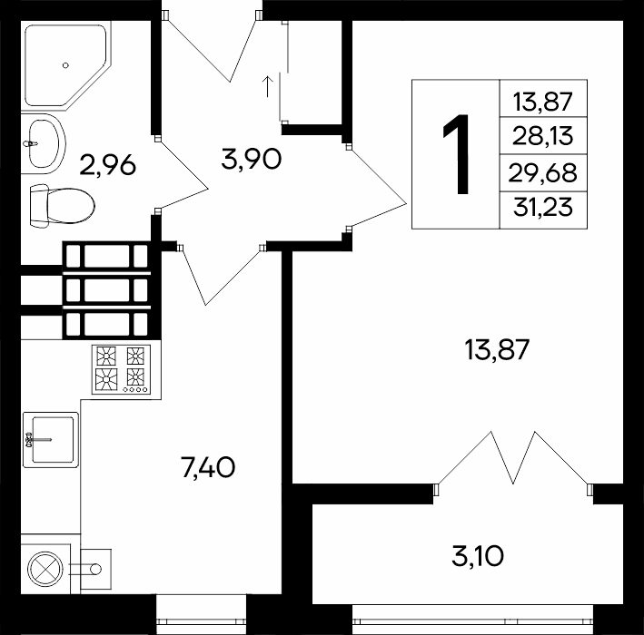 1-к, 31.23 м² · Сезоны