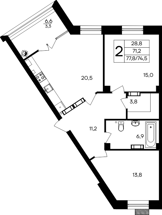 2-к, 77.8 м² · Маячная