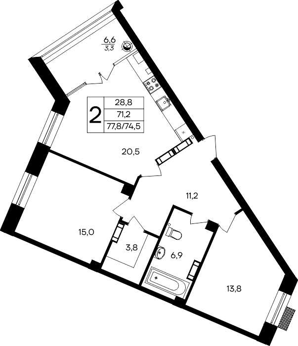 2-к, 77.8 м² · Маячная