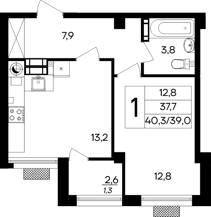 1-к, 40.3 м² · Маячная