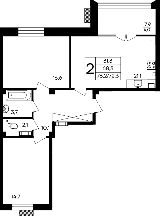 2-к, 76.2 м² · Маячная