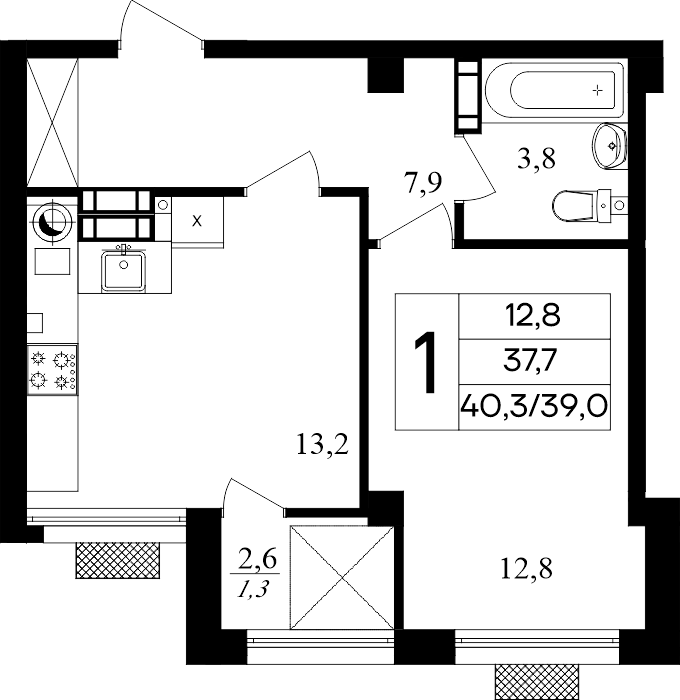 1-к, 40.3 м² · Маячная