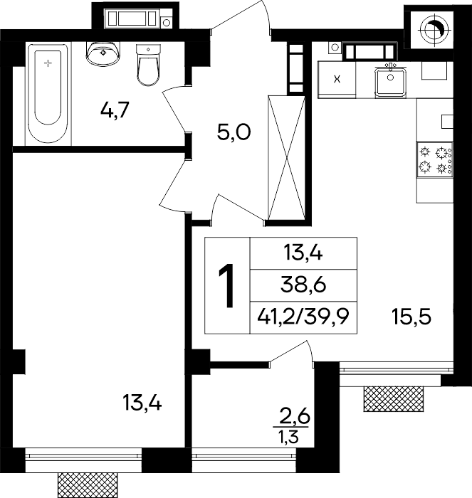 1-к, 41.2 м² · Маячная