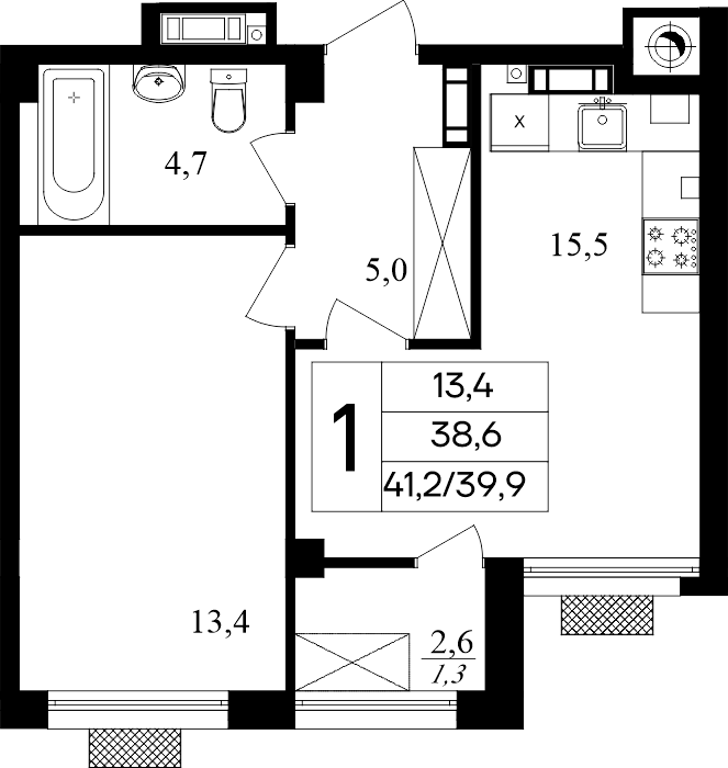 1-к, 41.2 м² · Маячная