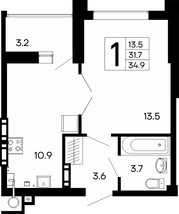 1-к, 34.9 м² · Утёсов