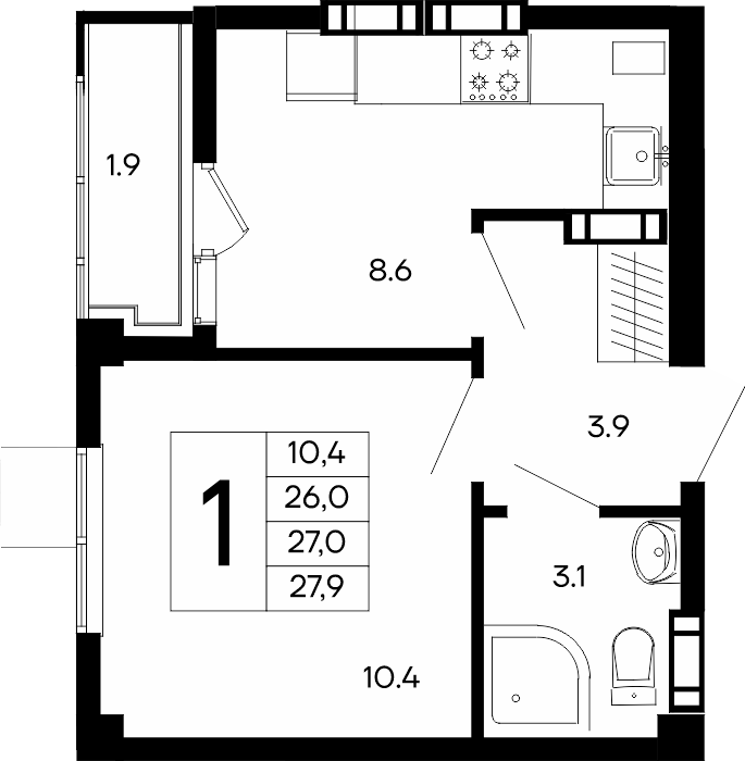 1-к, 27.9 м² · Небо