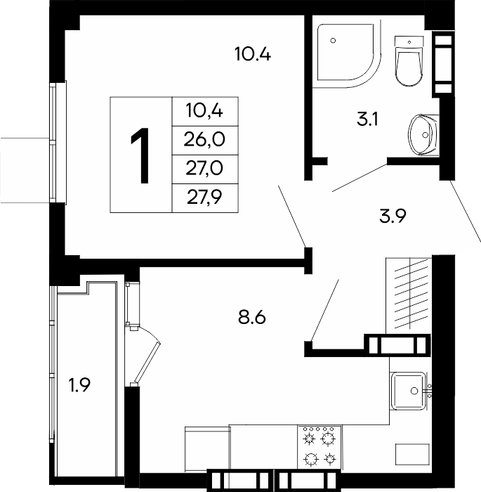 1-к, 27.9 м² · Небо