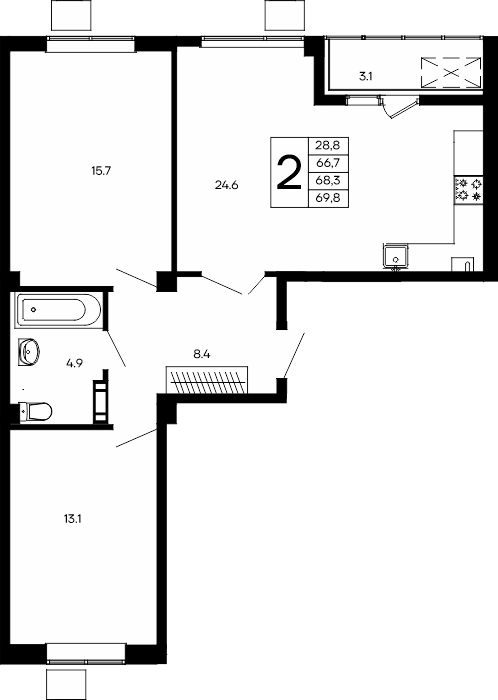 2-к, 69.8 м² · Небо