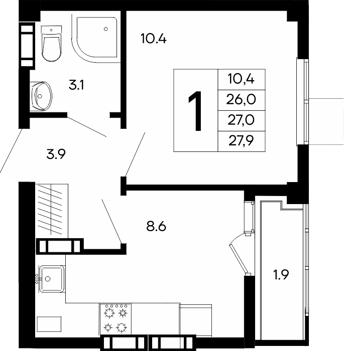 1-к, 27.9 м² · Небо