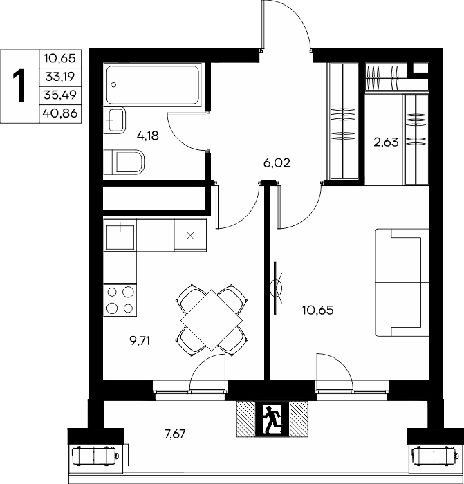 1-к, 40.5 м² · Прибрежный Дом
