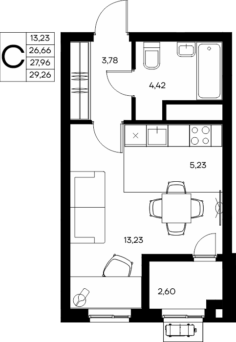 Студия, 29.26 м² · Прибрежный Дом