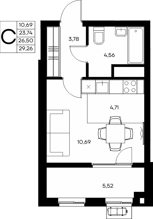 Студия, 29.85 м² · Прибрежный Дом