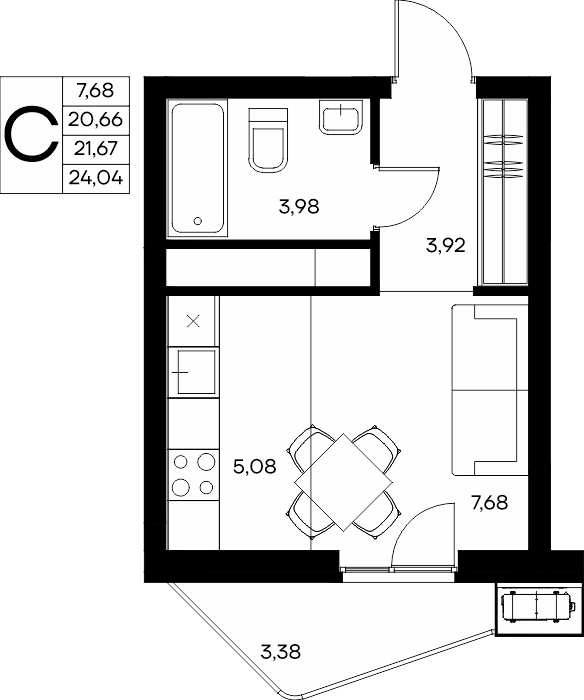 Студия, 24.04 м² · Прибрежный Дом