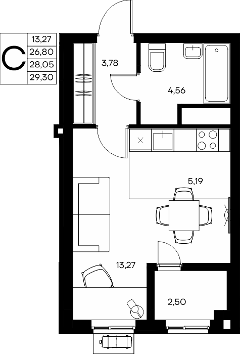 Студия, 29.99 м² · Прибрежный Дом