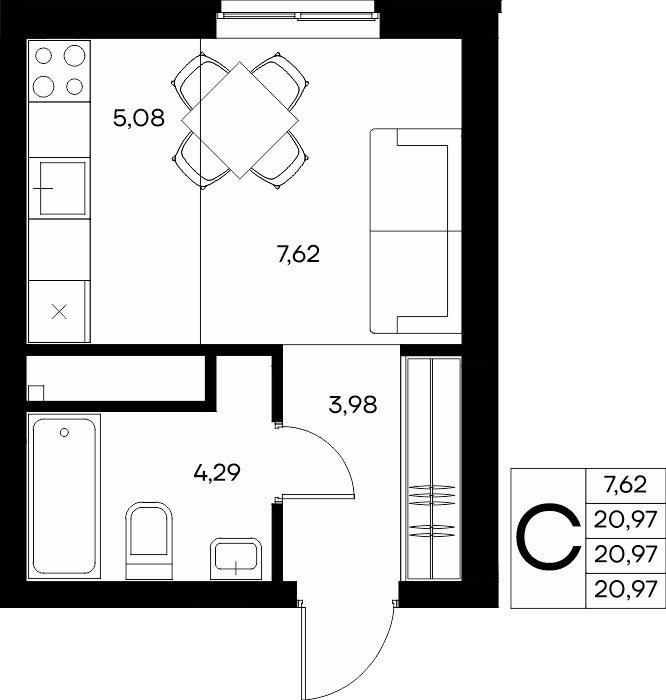 Студия, 21.79 м² · Прибрежный Дом