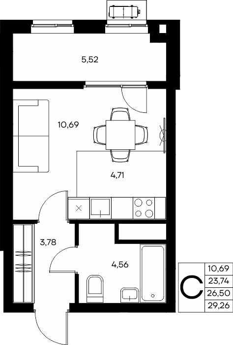 Студия, 29.85 м² · Прибрежный Дом