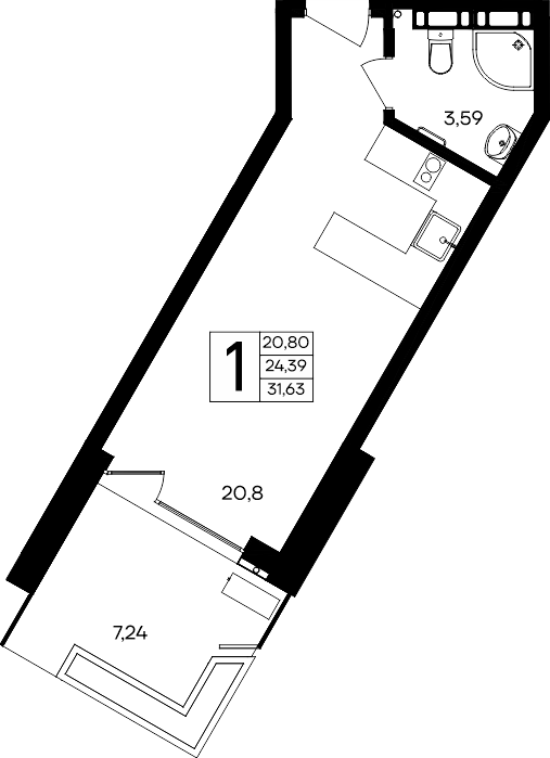 1-к, 31.63 м² · Песок и море